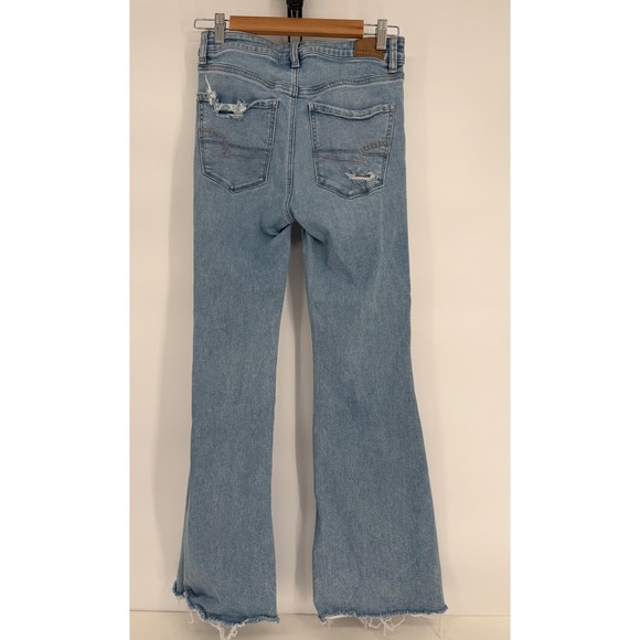 American Eagle Next Level Stretch High Rise Flare Jeans Light Wash Distressed 6 - Picture 6 of 14